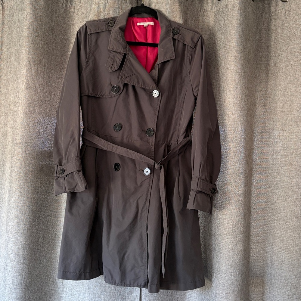 GAP Double-Breasted Trench Coat in Dark Grey with Pink Lining